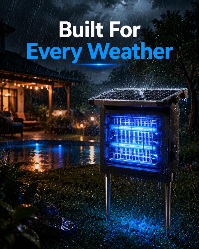 Exterminador de insectos solar para exteriores, exterminador de mosquitos con red eléctrica de 4500 V y luz UV, trampa recargable para moscas, control de insectos impermeable para patio, jardín, césped y patio trasero.