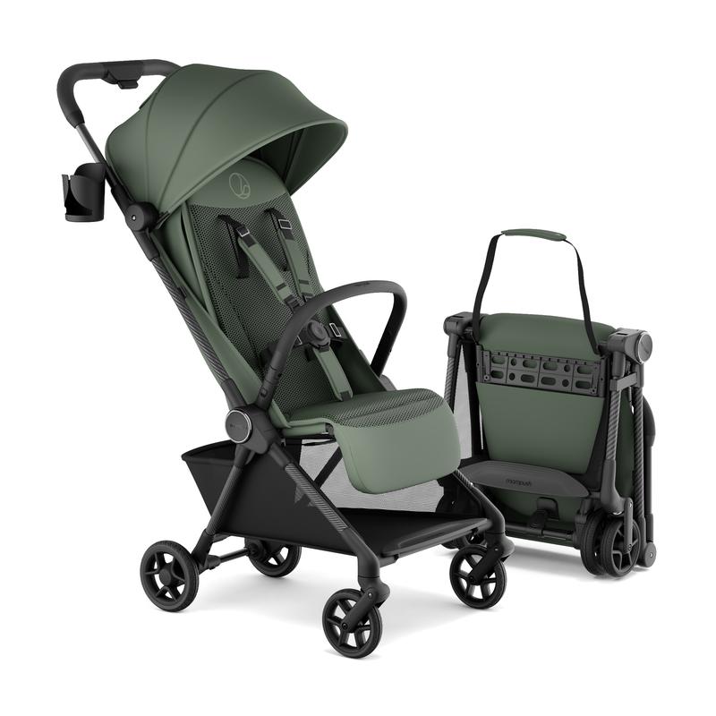 Cochecito de viaje Mompush Nexis Carbon, ultraligero (6,3 kg), compacto y apto para llevar en el avión, plegado automático en un segundo, reclinado completo con una sola mano, desde el nacimiento hasta los 22,7 kg, certificado por JPMA, color verde bosque