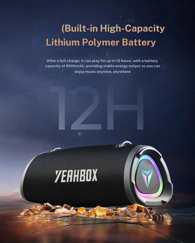 Altavoz Bluetooth inalámbrico portátil - 100 W (120 W de pico) Audio estéreo, resistente al agua IP67, luces RGB, carga mediante power bank de 9000 mAh, DSP dual, correa para el hombro para camping y fiestas.