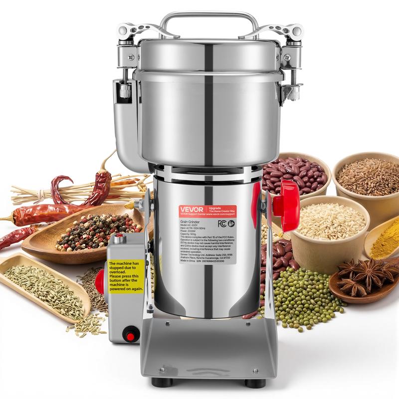 Molinillo eléctrico de granos VEVOR de 500 g con cepillo y vaso, pulverizador de acero inoxidable de alta velocidad de 2000 W y 28000 RPM, máquina de molienda en seco de tipo oscilante de 270° para granos secos y granos de café, 28000 RPM.
