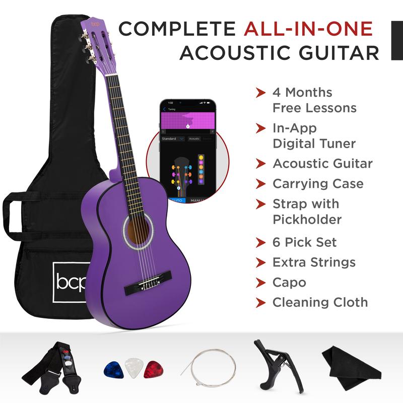 Kit de iniciación a la guitarra acústica para principiantes de 38 pulgadas con funda, correa y cuerdas.