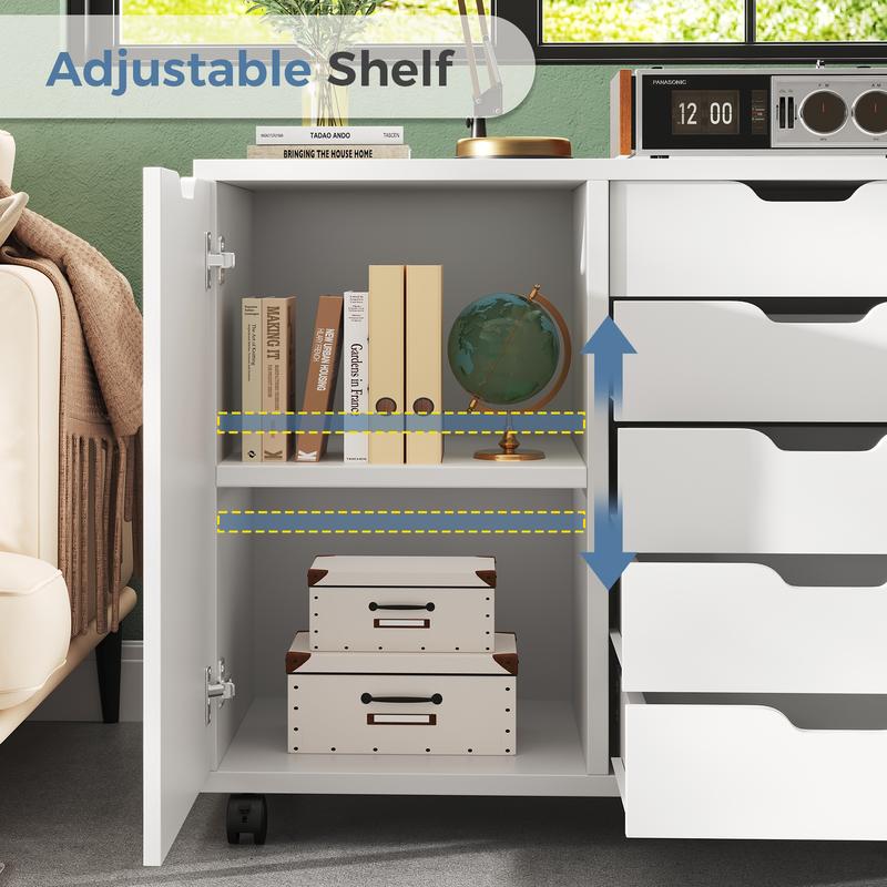 Archivador de madera con cajones, soporte móvil para impresora con estante ajustable y ruedas, estantes de almacenamiento para oficina en casa.