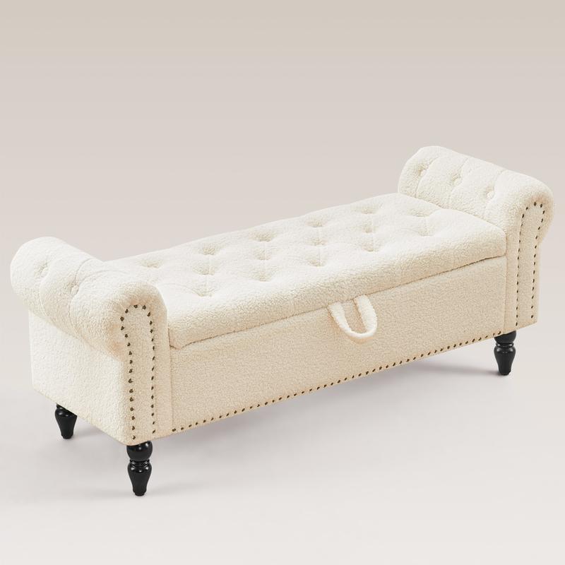 Banco otomano con almacenamiento para cama Queen/King, banco tapizado para el pie de la cama con brazos enrollados para dormitorio, sala de estar, recibidor, taburete acolchado suave, reposapiés