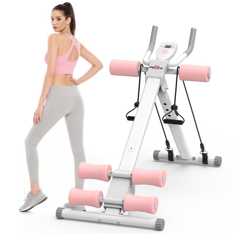 Máquina de abdominales con monitor LCD, equipo de entrenamiento de core plegable, entrenador de gimnasio en casa ajustable con bandas de resistencia para ejercicio de cuerpo completo