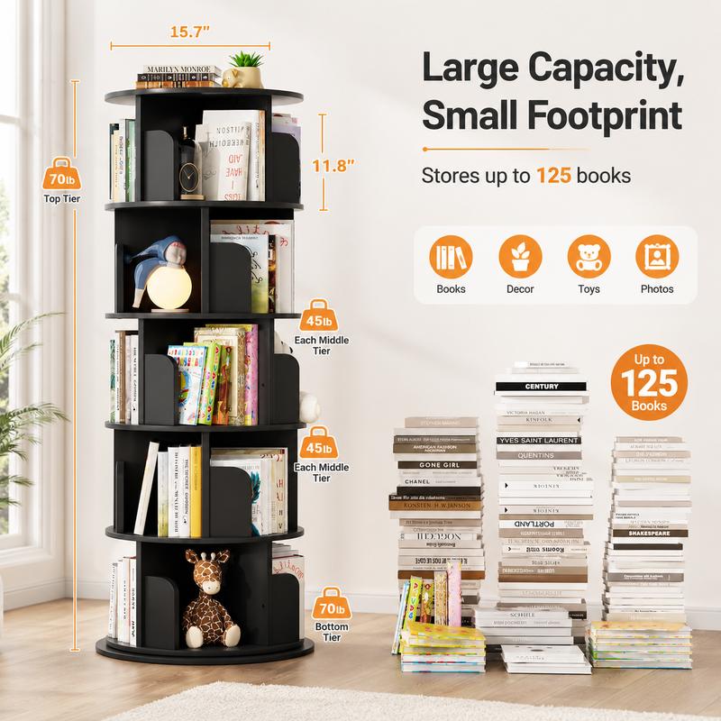 Estantería giratoria Homieasy de 4/5/6 niveles, torre de estantería giratoria de madera con exhibición de 360°, estantería de pie con almacenamiento, estantería giratoria de esquina para espacios pequeños, dormitorio, sala de estudio.