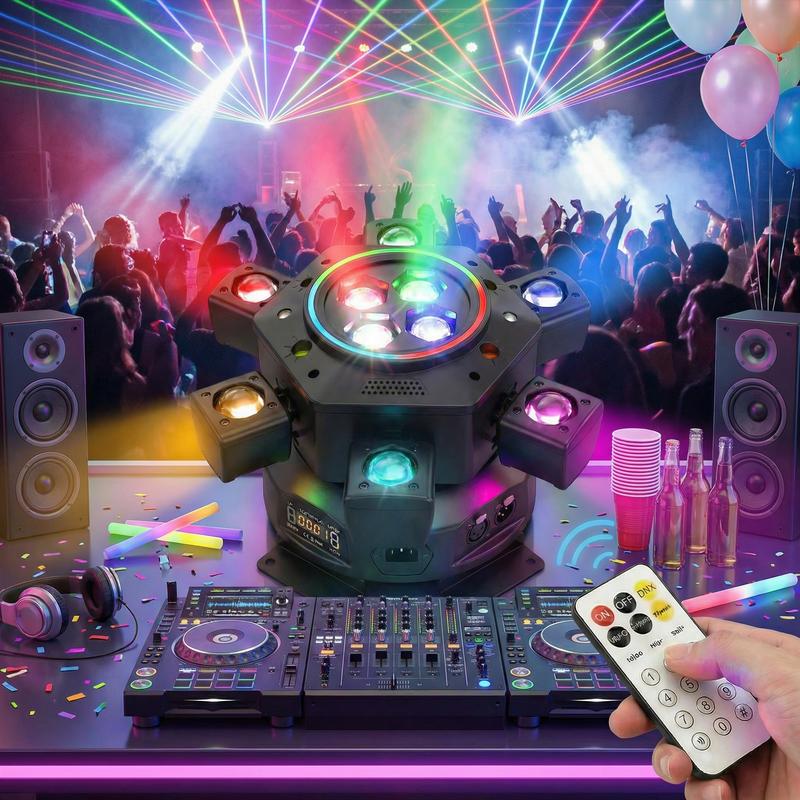 Foco de escenario para DJ de 180 W para fiestas, foco LED RGBW 6 en 1 de 6 brazos para DJ, compatible con DMX-512 y control de sonido, foco de escenario para fiestas