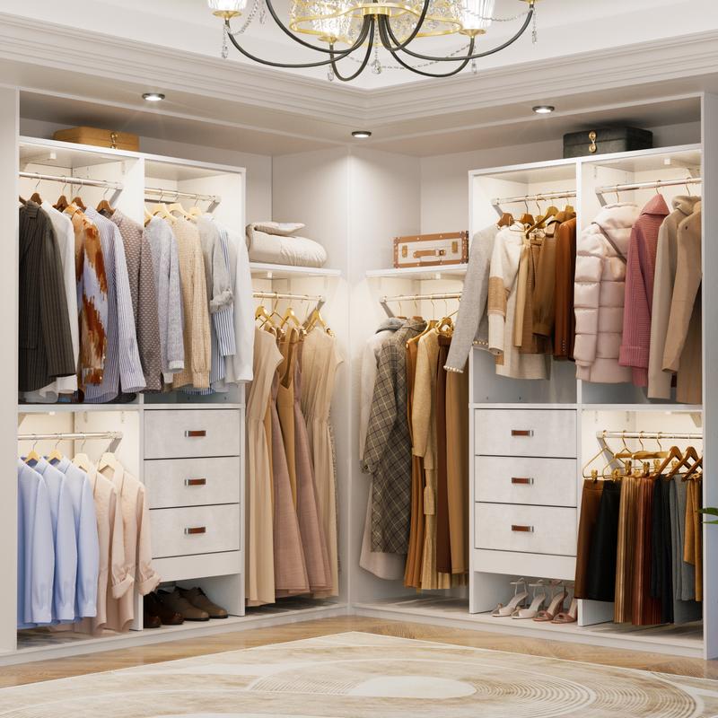 Armario vestidor Cyclysio de 152 cm de ancho con 3 compartimentos - Organizador de armario resistente de 1,5 m con cajones, barras para colgar ropa, 3 estantes y paneles ajustables, muebles para espacios pequeños, ideas de organización del hogar para habi