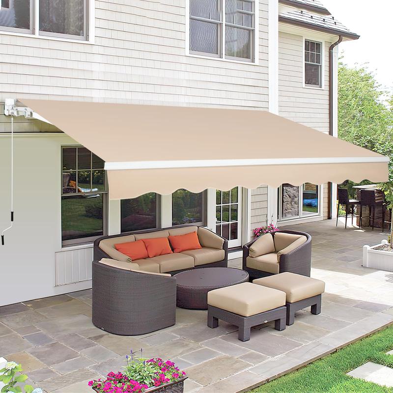 Toldo retráctil manual, resistente al agua, de poliéster, con manivela, para exteriores, ideal para patio, terraza, hogar, jardín o balcón. Toldo estético parasol.