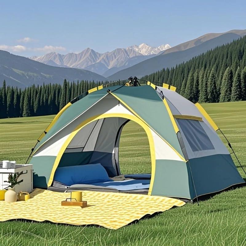 Tienda de Campaña Automática de Instalación Instantánea para 3-5 Personas con Puertas Dobles y Ventanas de Malla Grande 78x78.74x51.2in Verde Impermeable