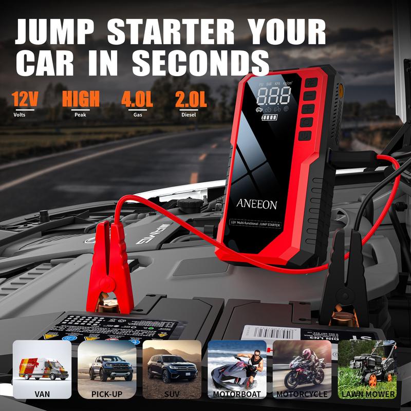 Arrancador portátil para coche de 6400 mAh/8000 mAh con compresor de aire, carga USB rápida, múltiples protecciones de seguridad, incluye cables de arranque #GLOBAL PICKS