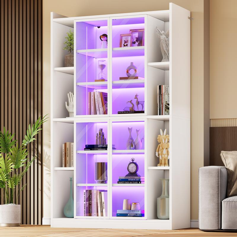 Vitrina expositora Sedeta de 162 cm (64") con puertas de cristal acrílico - Mueble alto de 6 niveles, luces LED, estantes ajustables, estética moderna y glamurosa, fácil montaje, decoración para sala de estar/oficina, decoración de habitaciones, decoració