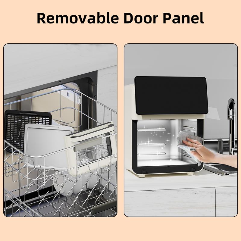 Horno freidora de aire XL Pro de 10 litros con función de parrilla integrada para encimera de cocina, horno de convección inteligente 12 en 1, freidora de aire con ventana de cristal, cesta antiadherente, revestimientos para freír, puerta extraíble - Blan