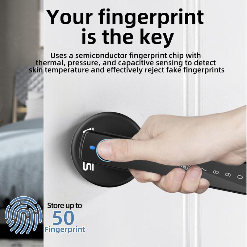 Cerradura de puerta inteligente con huella dactilar, manija de entrada sin llave, tecnología biométrica, perilla de control por aplicación para habitación, garaje, oficina, apartamento, almacenamiento local de datos, cerradura de puerta sin llave, cerradu