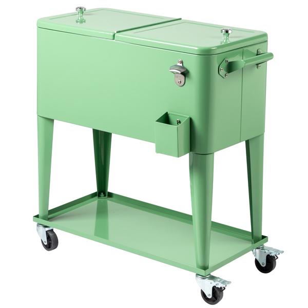 Incubadora con congelador de 80 cuartos con tubo de drenaje, carrito refrigerado con ruedas, recipiente aislado, abridor de botellas y ruedas con freno.