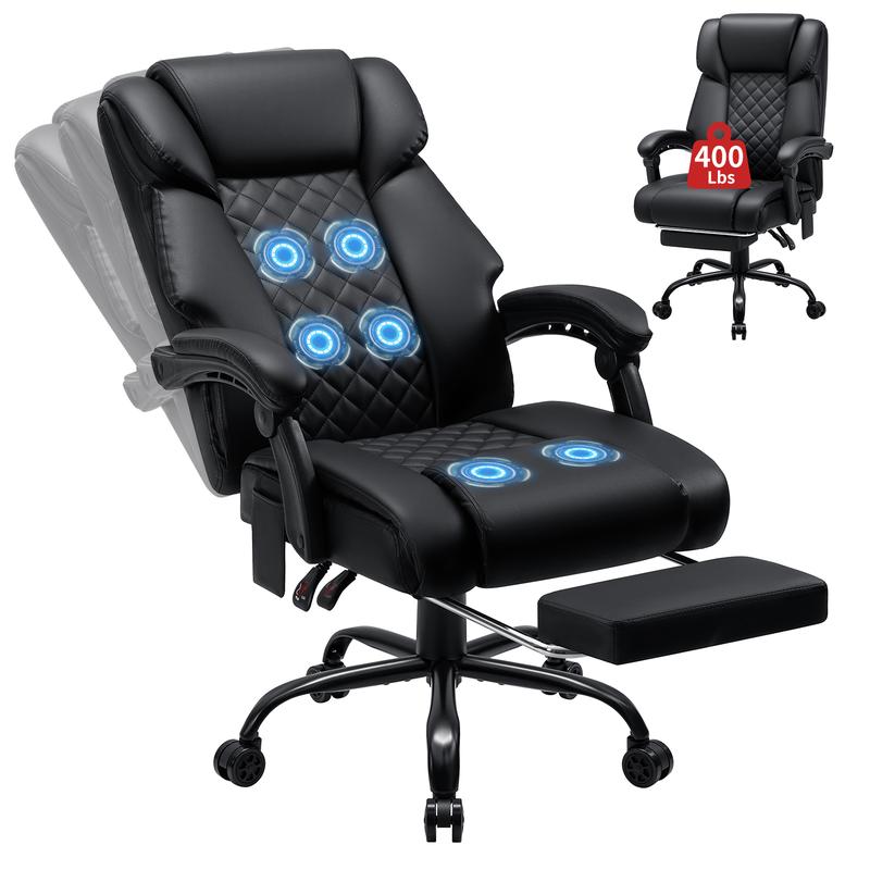 Silla de oficina con masaje HOFFREE de 181 kg con reposapiés, vibración de 6 puntos, ergonómica, ejecutiva, reclinable, con respaldo alto, color negro.