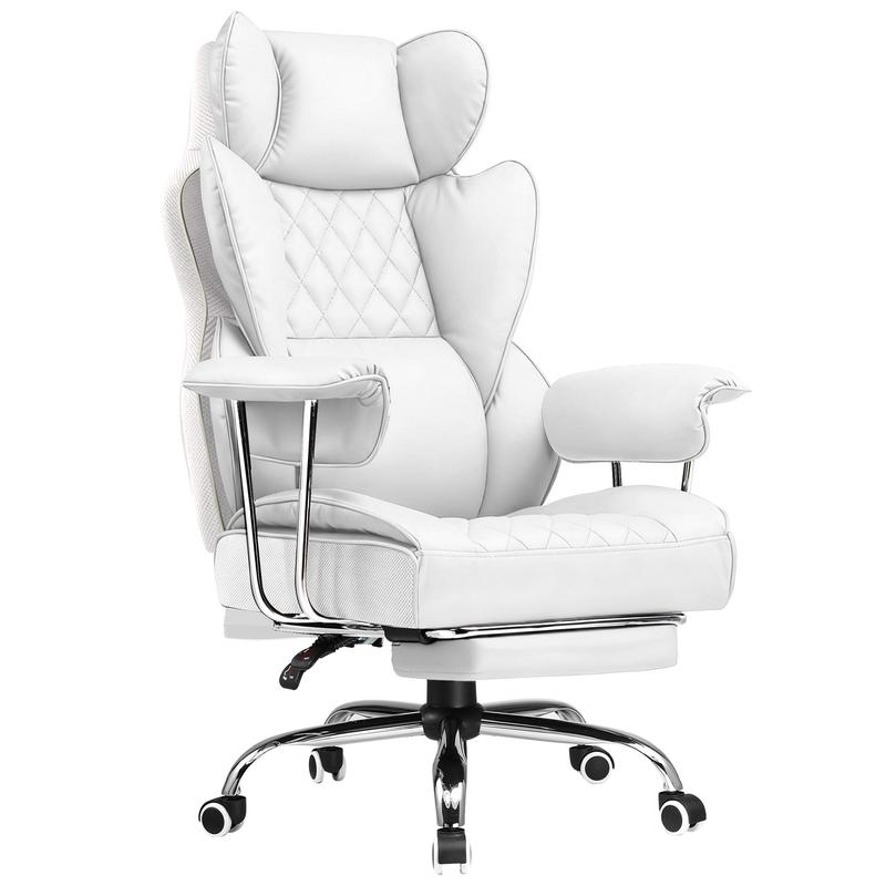【Ofertas imperdibles】Silla de oficina grande y alta COMHOMA, soporta hasta 181 kg (400 lbs), silla ergonómica para juegos con cuero de lujo con relieve, reposapiés, reclinación de 150°, reposabrazos ajustables y respaldo con resortes ensacados.