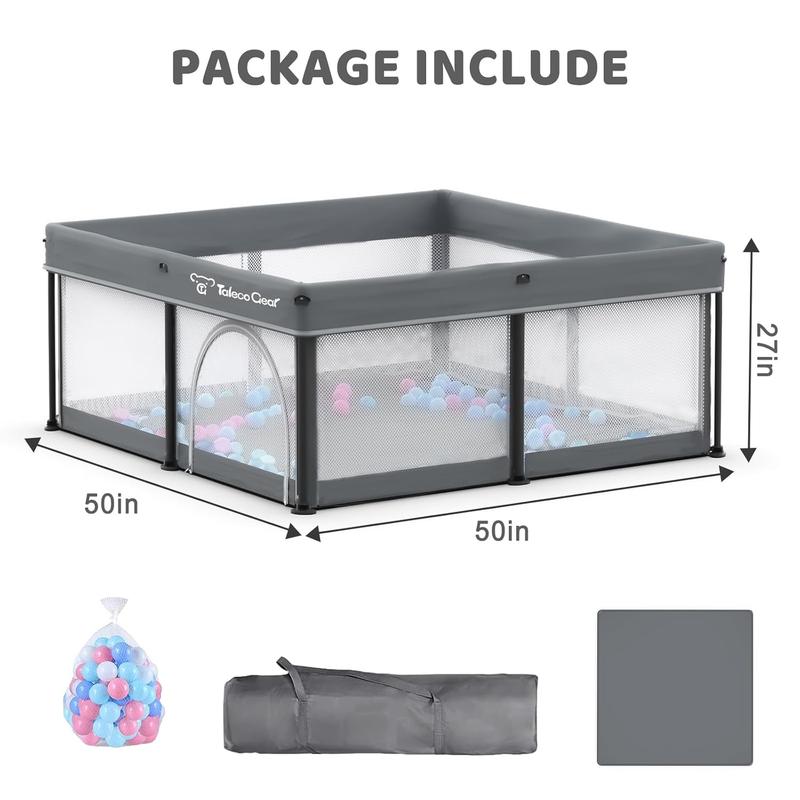 Parque infantil plegable Taleco Gear con alfombra transpirable para bebés y niños pequeños, con puerta de seguridad, 50 pelotas de agua y diseño portátil para viajes.