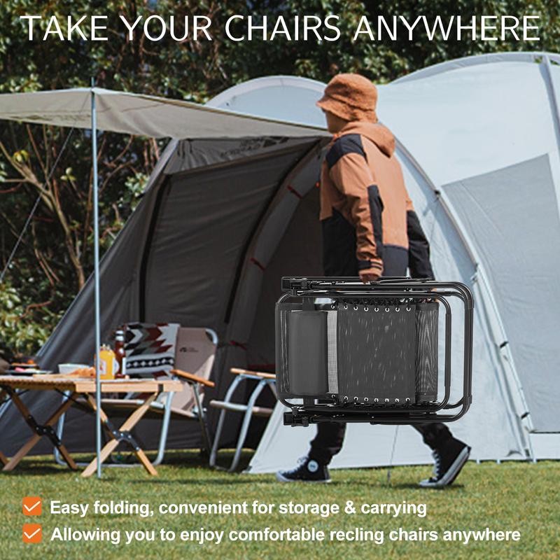 Juego de 2 sillas reclinables de gravedad cero SweetFurniture con bandejas portavasos, tumbonas plegables para camping, patio y exteriores con almohada ajustable para la piscina.