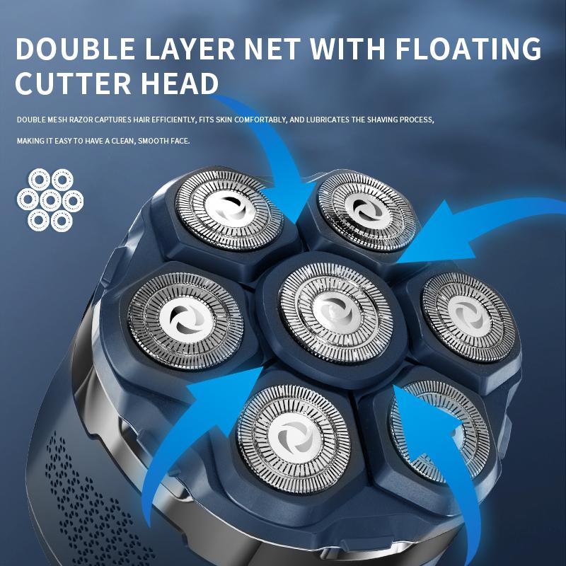 Afeitadora eléctrica KOMINGDON de 7 hojas con levitación magnética para hombre, resistente al agua IPX7, uso en seco y húmedo, inalámbrica, para un afeitado suave de cabeza y cuerpo, con carga rápida USB-C, afeitadora inalámbrica, afeitado suave, acero al