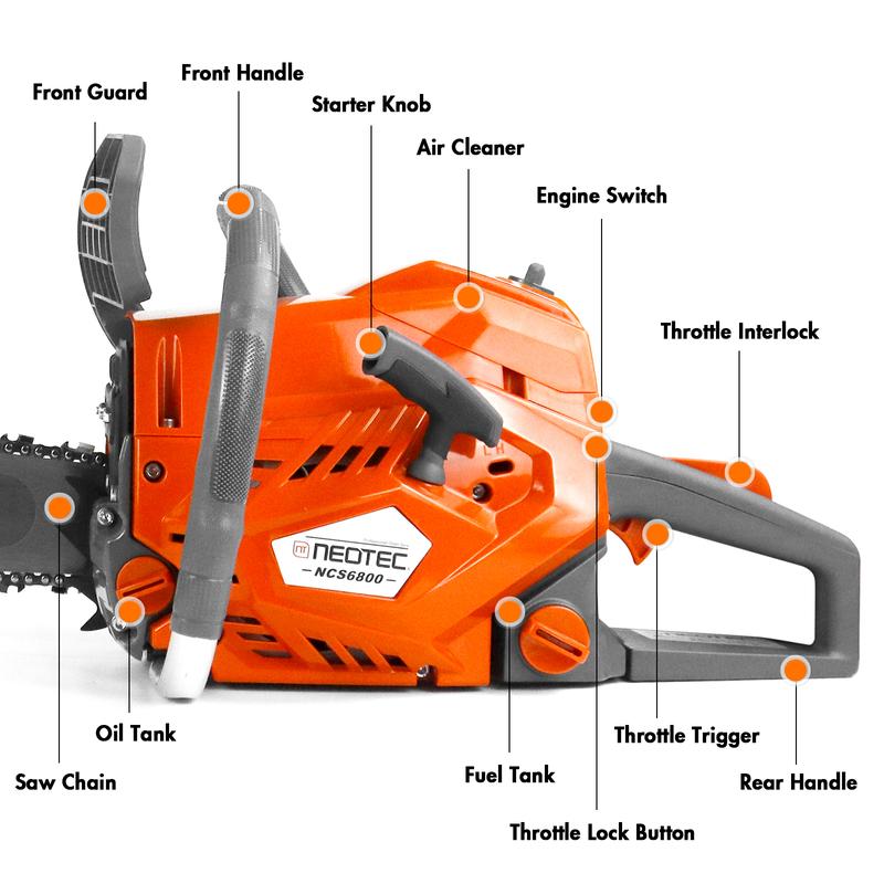 Motosierra de gasolina NEOTEC de 58 cc/62 cc/68 cc, de 2 tiempos, portátil, para tala de árboles, silvicultura y limpieza de patios tras tormentas. Incluye guantes y accesorios.