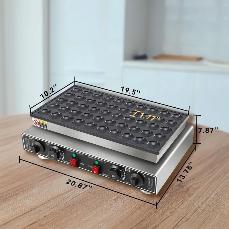 Máquina comercial para hacer mini panqueques, 50 unidades, eléctrica, antiadherente, de acero inoxidable, para el hogar y restaurantes, 1800 W.