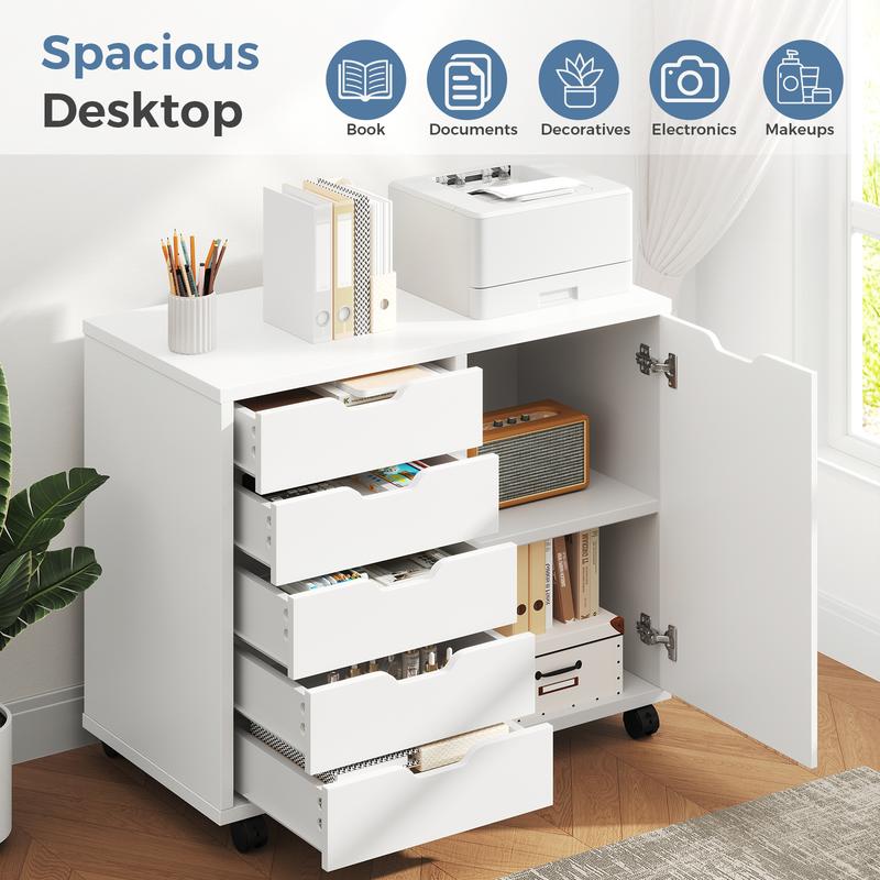 Archivador de madera con cajones, soporte móvil para impresora con estante ajustable y ruedas, estantes de almacenamiento para oficina en casa.