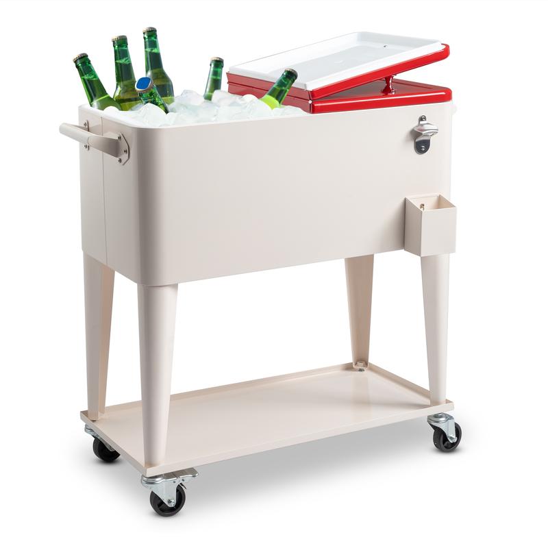 Incubadora con congelador de 80 cuartos con tubo de drenaje, carrito refrigerado con ruedas, recipiente aislado, abridor de botellas y ruedas con freno.