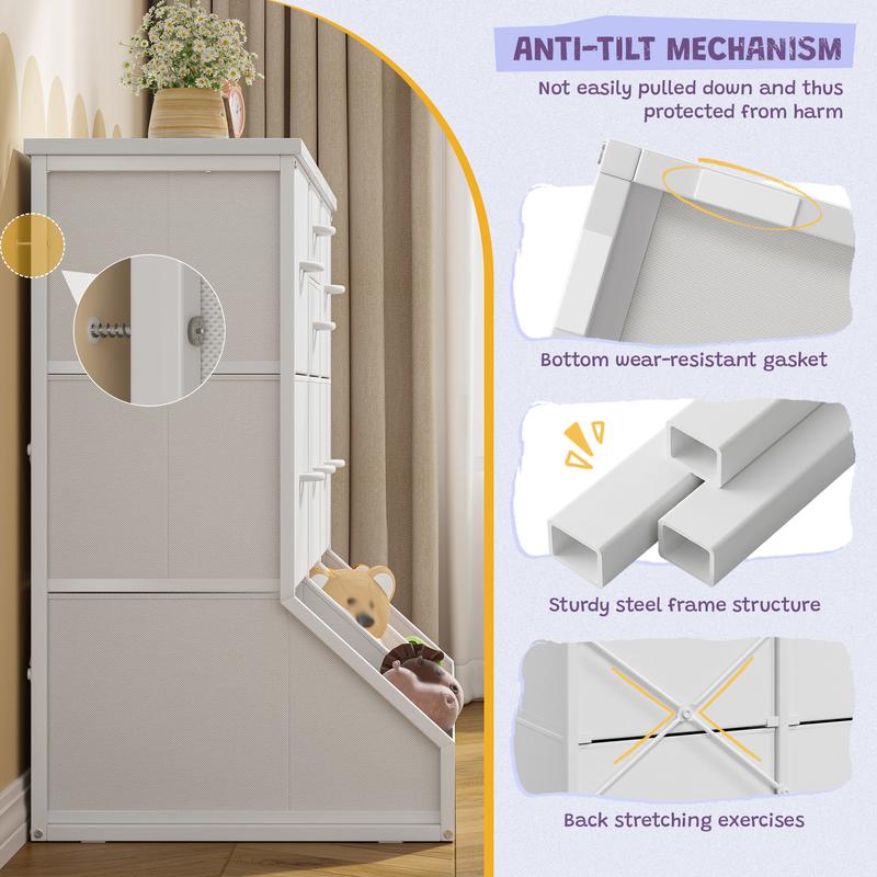 Organizador de almacenamiento Raybee de 99 cm de ancho con 7 cajones con cierre, 3 cajones con diseño de apertura espaciosa, estantería alta y librería para niños y niñas, cómoda moderna, mueble para el hogar que ahorra espacio para sala de juegos, aula, 