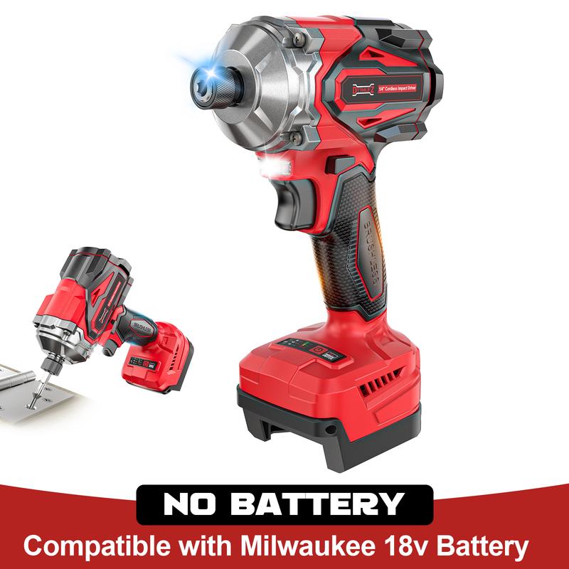Atornillador de impacto inalámbrico de 1/4" compatible con baterías Dewalt/Milwaukee (¡solo herramienta!), taladro de impacto sin escobillas de 2800 in-lbs, 4 velocidades, 3900 RPM, herramienta compacta para construcción y hogar summervibes