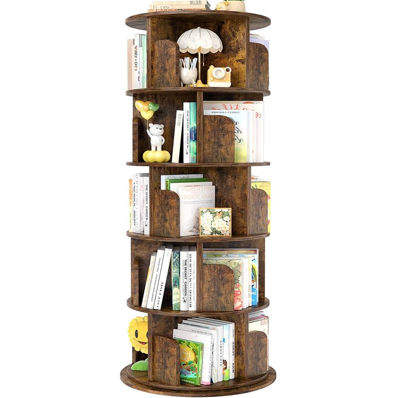 Estantería giratoria Homieasy de 4/5/6 niveles, torre de estantería giratoria de madera con exhibición de 360°, estantería de pie con almacenamiento, estantería giratoria de esquina para espacios pequeños, dormitorio, sala de estudio.