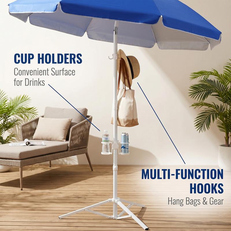 Sombrilla portátil con base, sombrilla de exterior con protección solar UPF 50+ con bolsa de transporte, gancho y portavasos integrados, protección solar instantánea ajustable para juegos, deportes, jardín, patio, camping, playa, pesca, azul real, #Summer