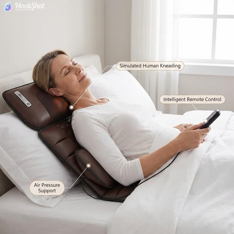 Esterilla de masaje plegable de cuerpo completo con masaje de amasado shiatsu para cuello y piernas, 【NOTA: la parte trasera solo vibra】masaje de vibración ajustable para la espalda, un masajeador eléctrico multifuncional y un regalo ideal para cumpleaños
