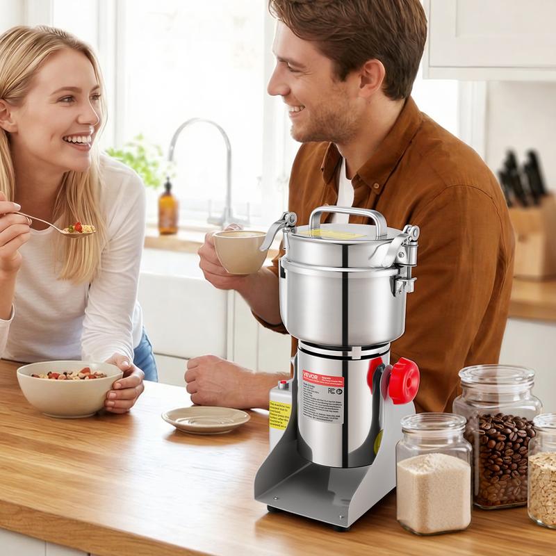 Molino eléctrico de granos de 750 g, 2000 W, 28000 RPM, alta velocidad, para moler especias, maíz y otros ingredientes secos. Máquina pulverizadora de acero inoxidable para granos secos, granos de café, especias y frutos secos (tipo oscilante de 270°).