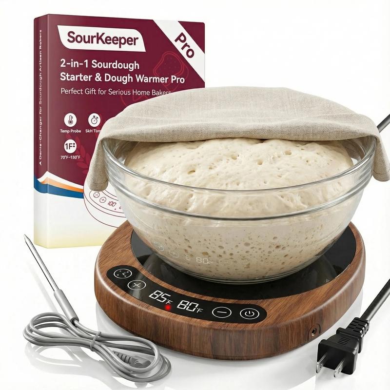 Calentador de masa madre SourKeeper Pro 2 en 1, herramientas para hornear en casa, modelo 2026 mejorado con placa calefactora más grande, sonda de temperatura de la masa con control de 1 °F (21-43 °C), temporizador de 24 horas y monitoreo en tiempo real p