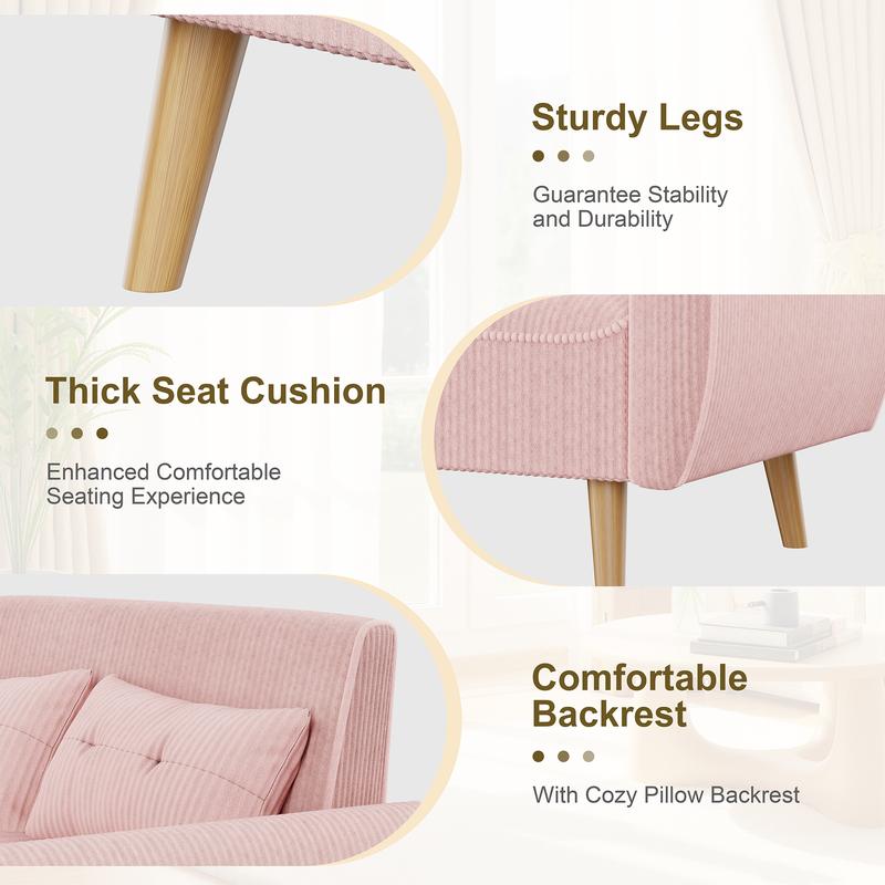Sofá cama Walsunny Chaise Lounge, sofá de dos plazas moderno y pequeño, sofá diván modular de lujo en tela de lino con cojines de respaldo para sala de estar, apartamento, conjunto de sofá seccional beige
