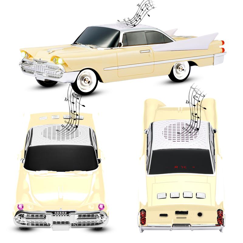 Altavoz Bluetooth WSTER WS-1965 réplica de muscle car clásico con luces LED, batería recargable y audio portátil para amantes de los coches.