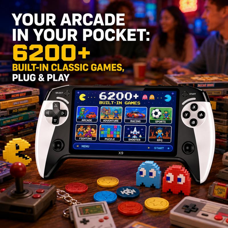 Consola de juegos portátil X9, pantalla HD de 5,5 pulgadas, compatible con miles de juegos, ideal para juegos retro, relajación en casa, reuniones con amigos y como regalo perfecto para fiestas, vacaciones, familia, amigos, Navidad y San Valentín.