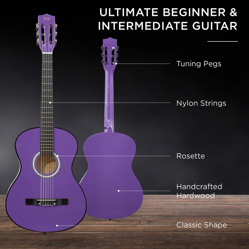 Kit de iniciación a la guitarra acústica para principiantes de 38 pulgadas con funda, correa y cuerdas.