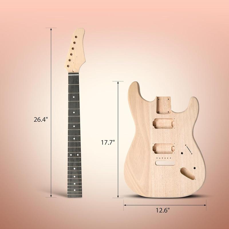 Kit de guitarra eléctrica Glarry DIY con púas - 6 cuerdas, cuerpo de madera de caoba, mástil de arce, ideal para principiantes, todos los componentes incluidos (IVA incluido), cuerdas de guitarra tiktokshopbacktoschool