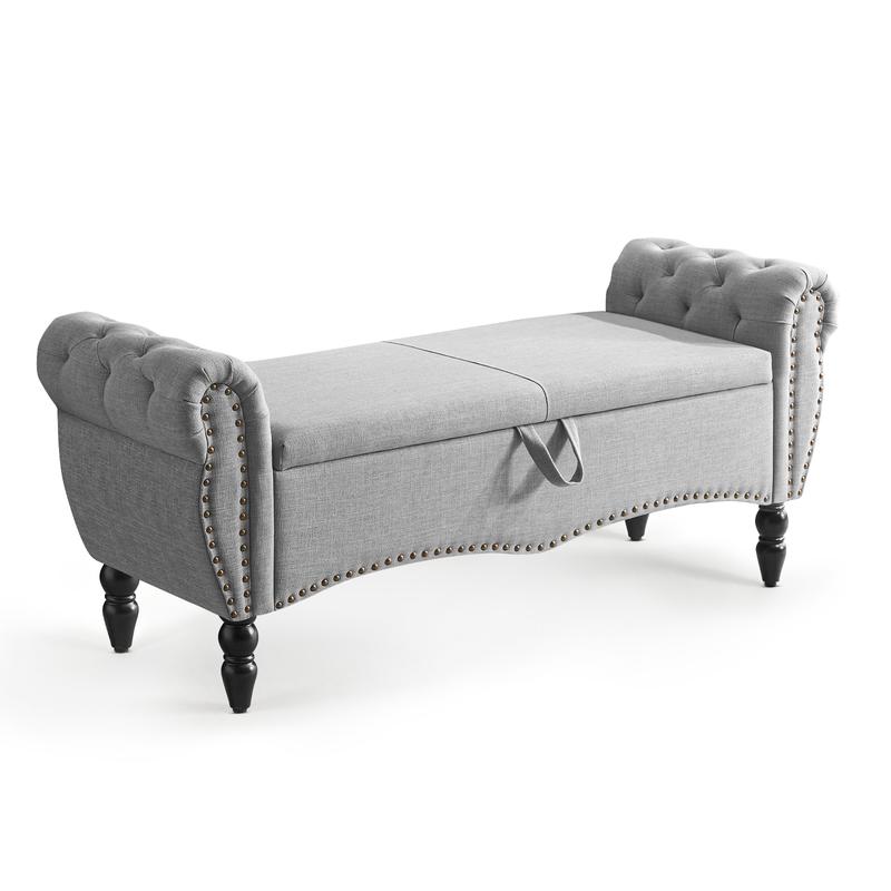 Banco otomano con almacenamiento para cama Queen/King, banco tapizado para el pie de la cama con brazos enrollados para dormitorio, sala de estar, recibidor, taburete acolchado suave, reposapiés