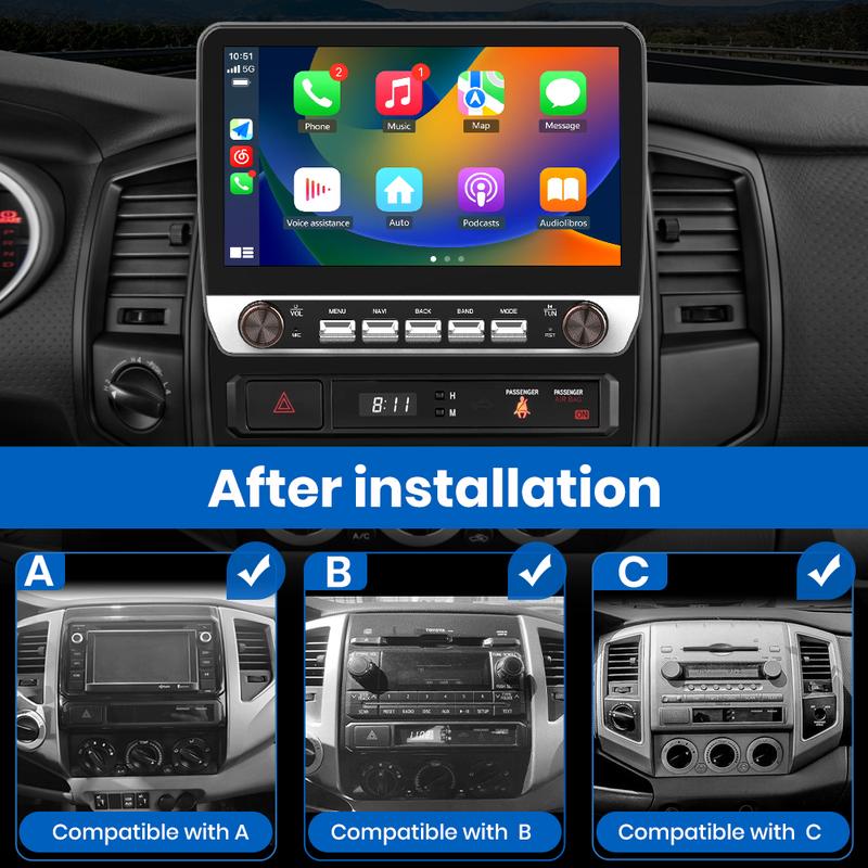 Autoestéreo para Toyota Tacoma 2005-2015, radio con pantalla táctil de 10.1 pulgadas con Android Auto, CarPlay inalámbrico, Bluetooth y WIFI, compatible con navegación GPS, accesorios para automóvil
