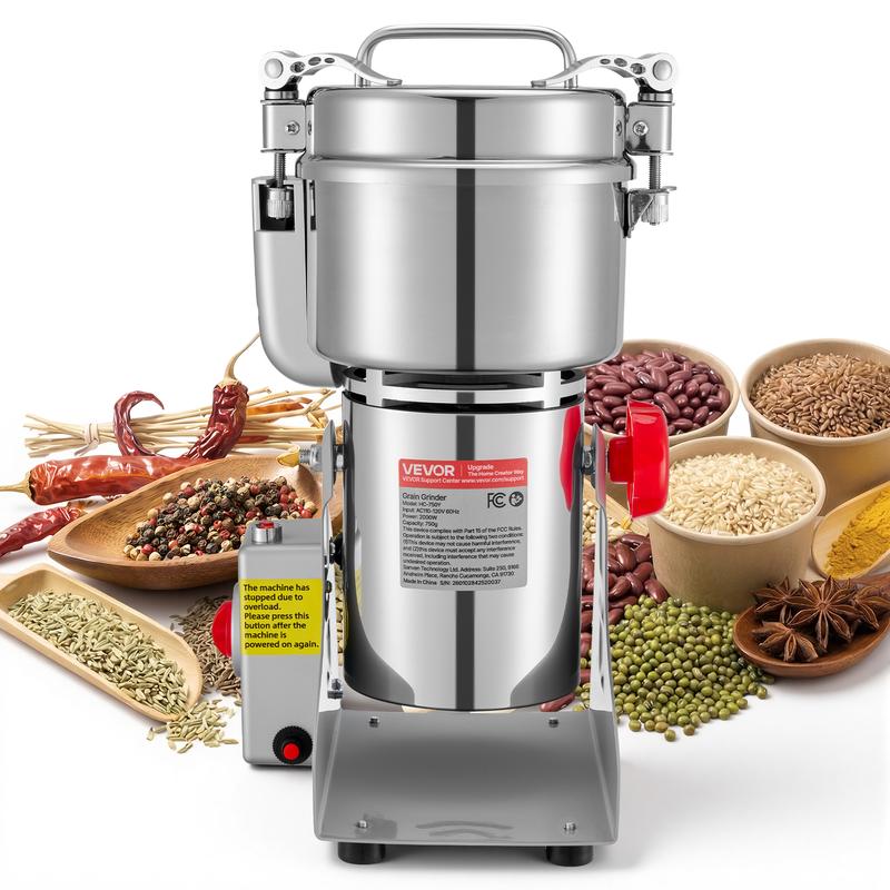 Molino eléctrico de granos de 750 g, 2000 W, 28000 RPM, alta velocidad, para moler especias, maíz y otros ingredientes secos. Máquina pulverizadora de acero inoxidable para granos secos, granos de café, especias y frutos secos (tipo oscilante de 270°).