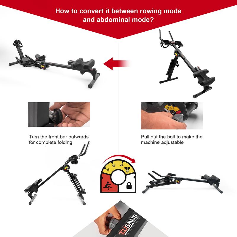 [Nuevas ofertas] TOUSAINS 3 en 1 Entrenador de Abdominales y Remo Pro con Bandas de Resistencia | Máquina de Ejercicio Plegable para Entrenamiento Corporal Completo y Tonificación Muscular, Equipo de Gimnasio en Casa, Rueda de Fitness Abdominal, rueda abd