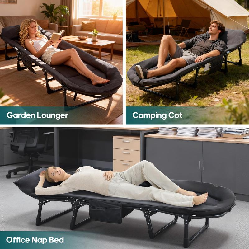 Cama plegable de camping Sweetcrispy para adultos, ajustable en 6 ángulos, con colchón, ideal para acampar, la oficina o actividades al aire libre. Cama plegable ligera que soporta hasta 204 kg (450 lbs).