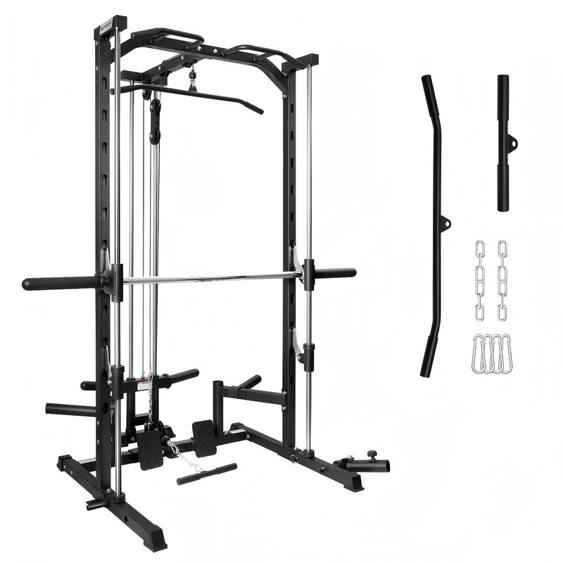 Máquina Smith multifuncional RitFit PSR05 con 13 accesorios incluidos. Máquina Smith, máquina de sentadillas, jaula de potencia, sistema de gimnasio en casa, estación de gimnasio en casa, equipo de entrenamiento de fuerza (negro/rosa), máquina de ejercici