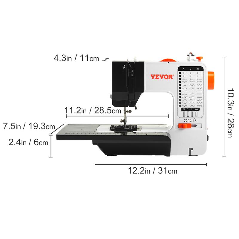 Máquina de coser VEVOR portátil para principiantes con 38 puntadas incorporadas y costura inversa. Máquina de coser de doble velocidad con mesa de extensión y pedal. Kit de accesorios. Ideal para el hogar y los viajes.