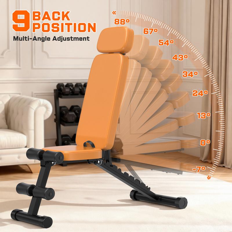Banco de pesas ajustable Bearbro de 9 posiciones, banco de entrenamiento plegable tipo olímpico para gimnasio en casa, entrenamiento de fuerza de cuerpo completo, soporta hasta 800 libras.