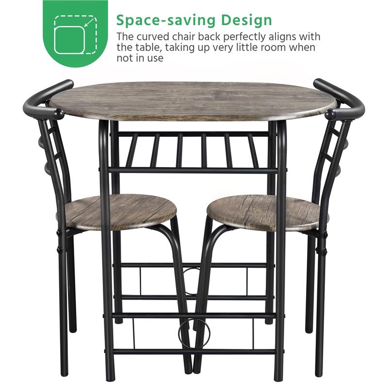 Juego de mesa de comedor de 3 piezas, mesa de cocina y sillas para 2 personas con patas de acero y estante de almacenamiento para cocina, apartamento o espacio pequeño.