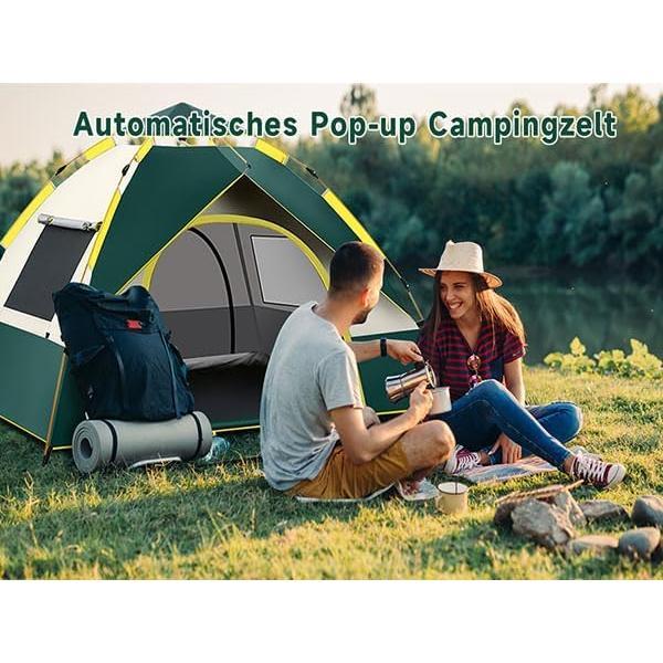 Tienda de Campaña Automática de Instalación Instantánea para 3-5 Personas con Puertas Dobles y Ventanas de Malla Grande 78x78.74x51.2in Verde Impermeable