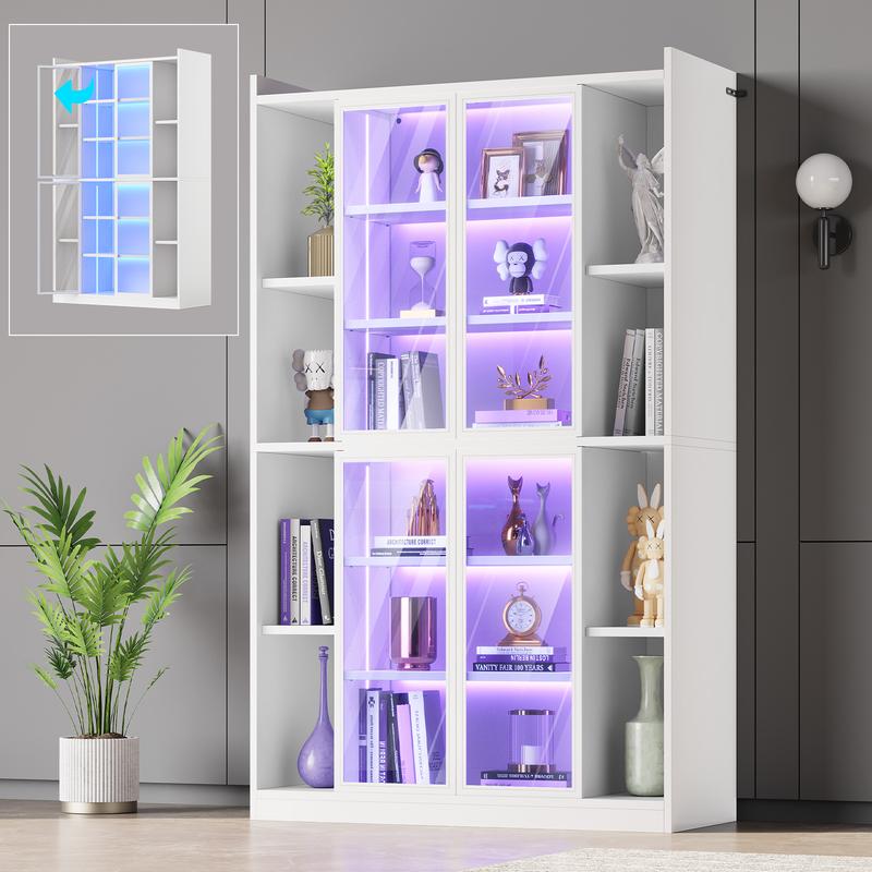 Vitrina expositora Sedeta de 162 cm (64") con puertas de cristal acrílico - Mueble alto de 6 niveles, luces LED, estantes ajustables, estética moderna y glamurosa, fácil montaje, decoración para sala de estar/oficina, decoración de habitaciones, decoració